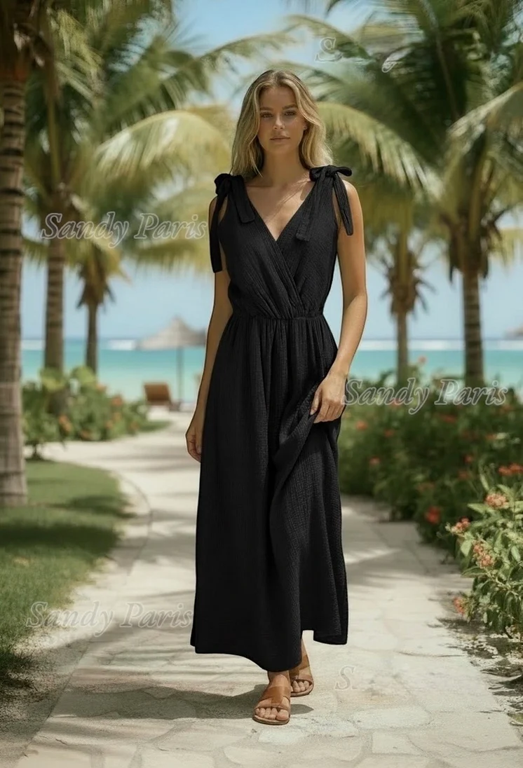 Black Bow Shoulder Maxi Dress - Image 6