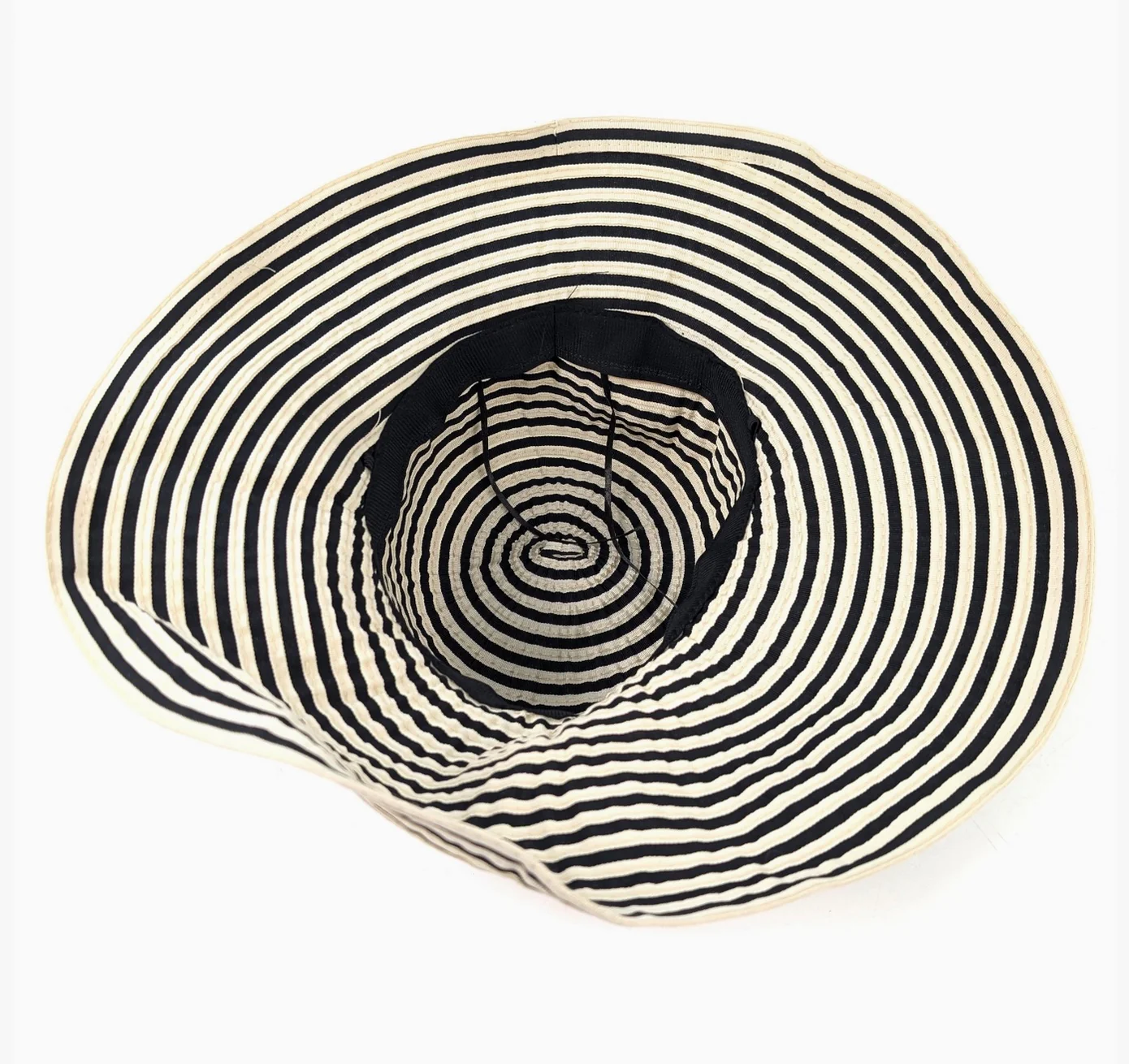 Black & Cream Striped Foldable Sun Hat - Image 4