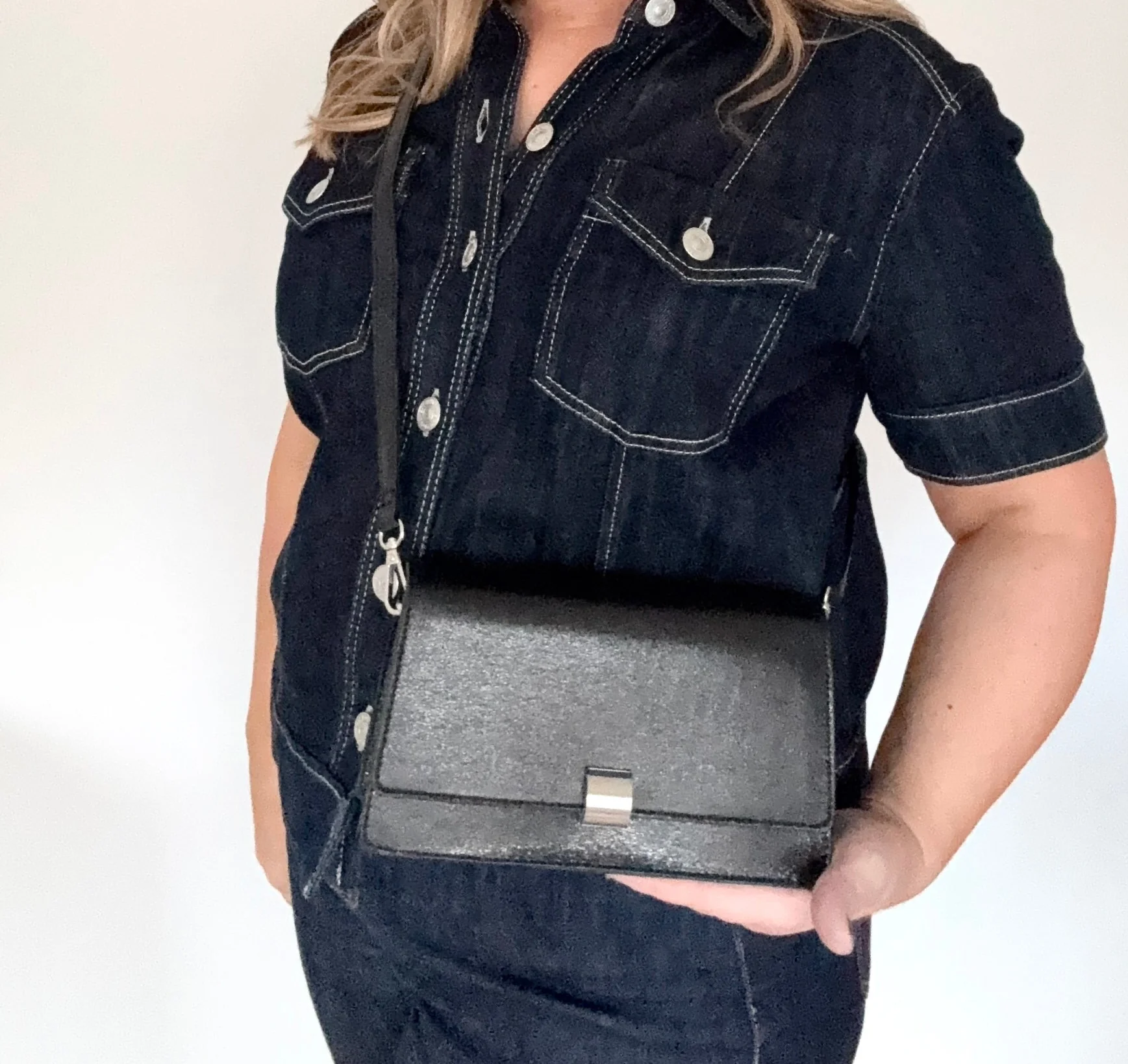 Black Faux Leather Clutch/ Crossbody Bag