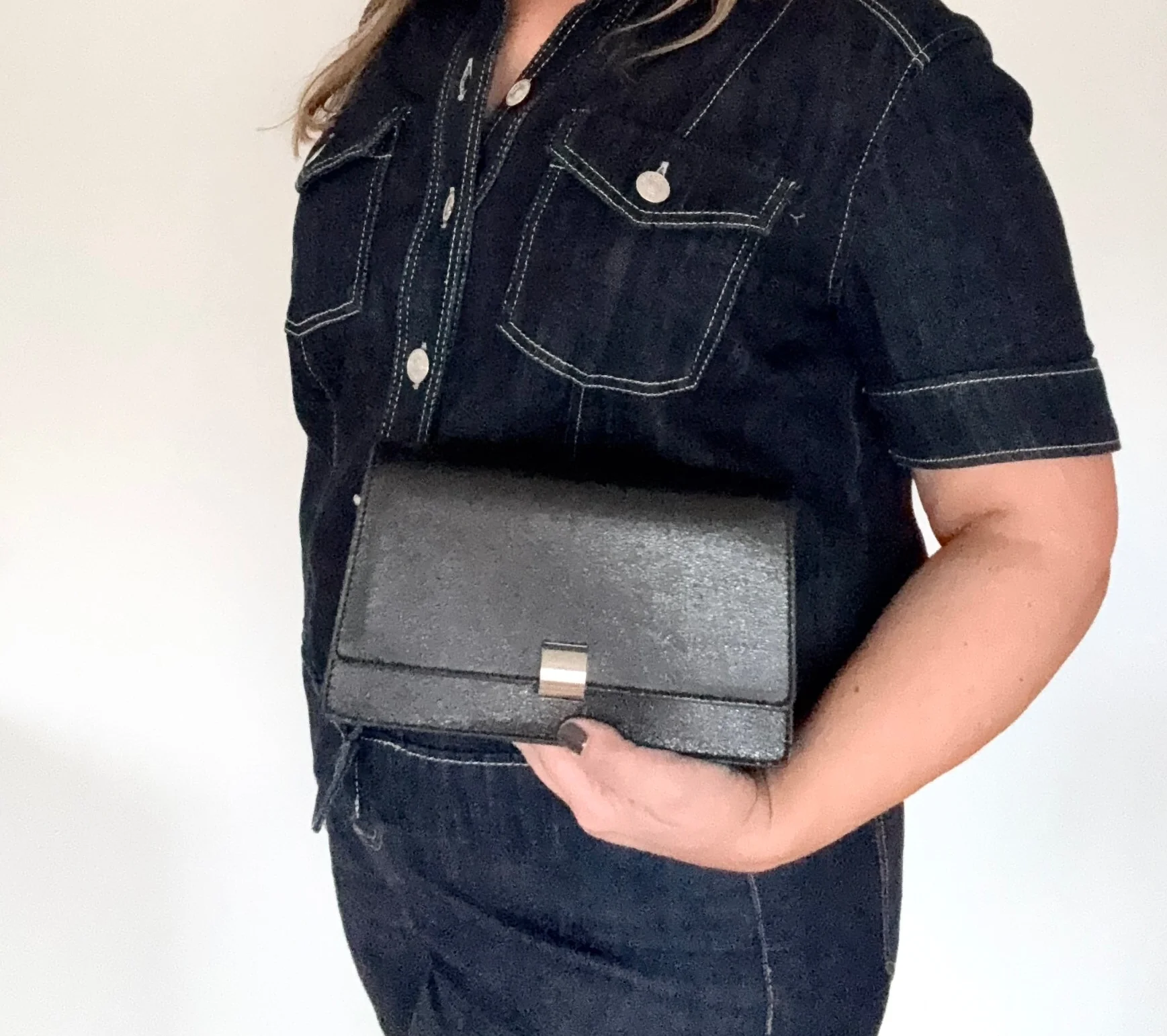 Black Faux Leather Clutch/ Crossbody Bag - Image 2