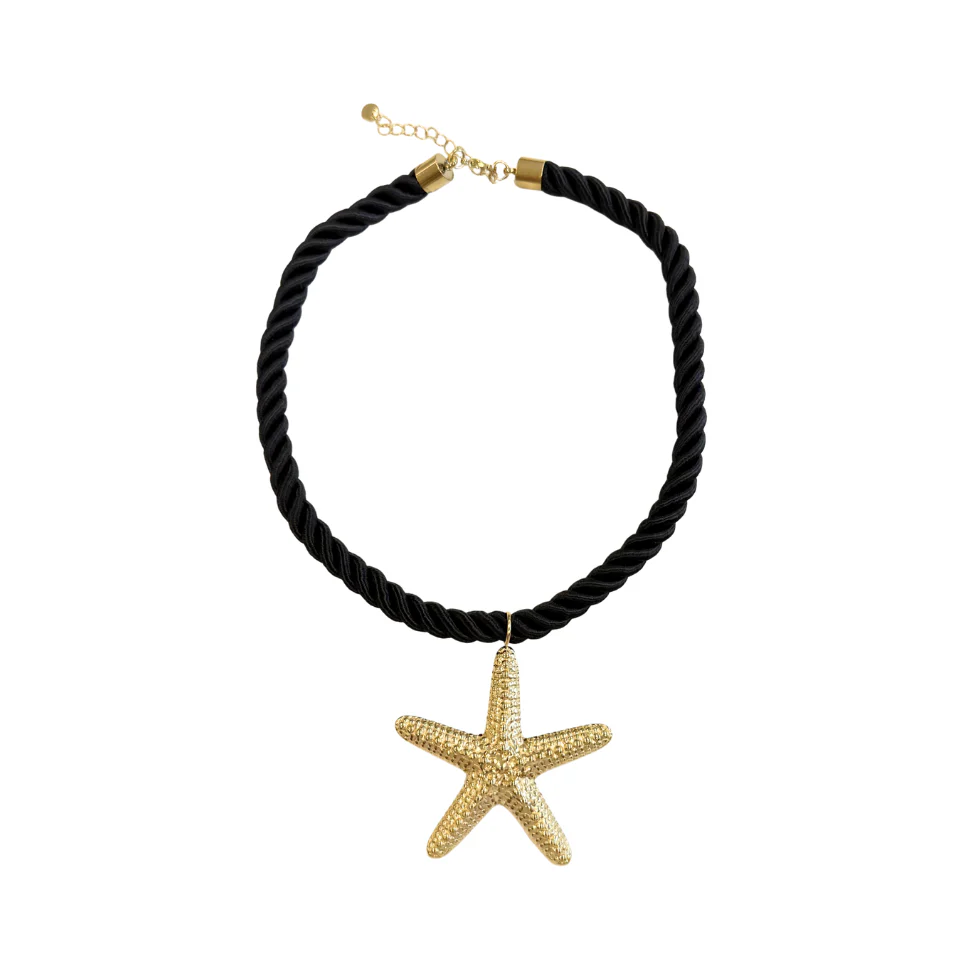 Black & Gold Starfish Cord Necklace