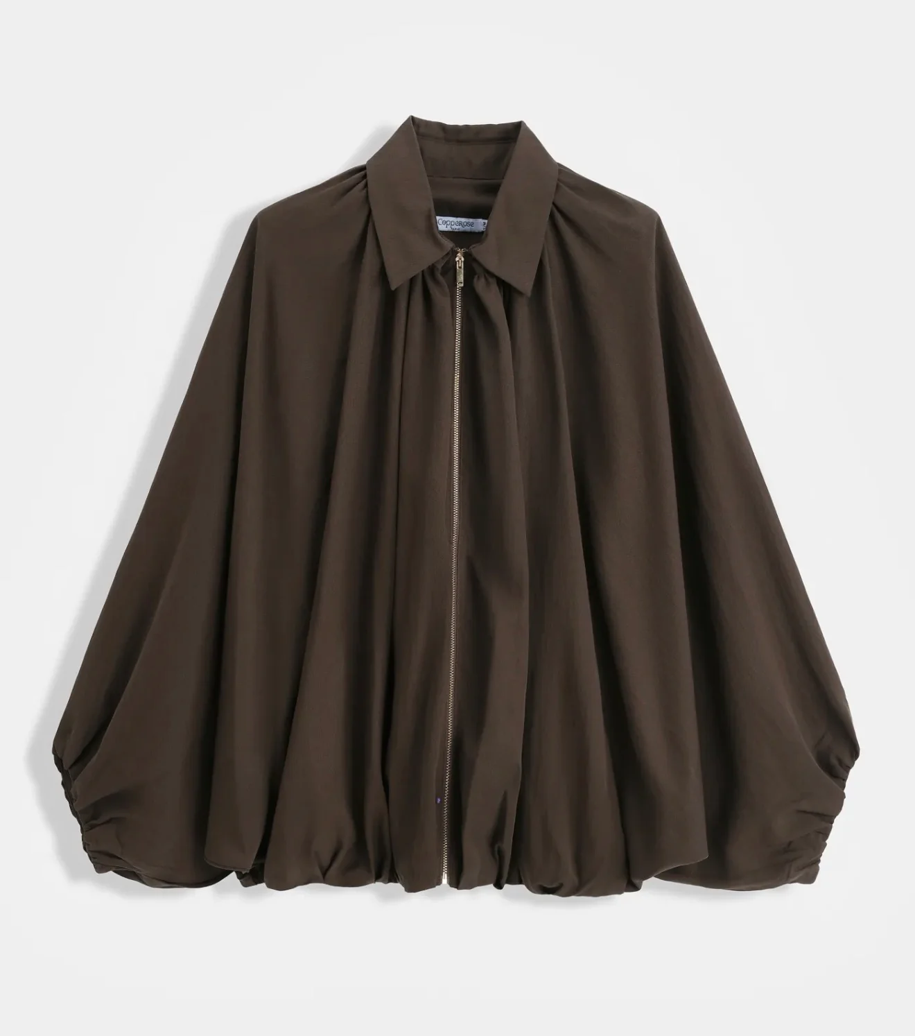 Brown Bubble Hem Flowy Bomber Jacket - Image 4