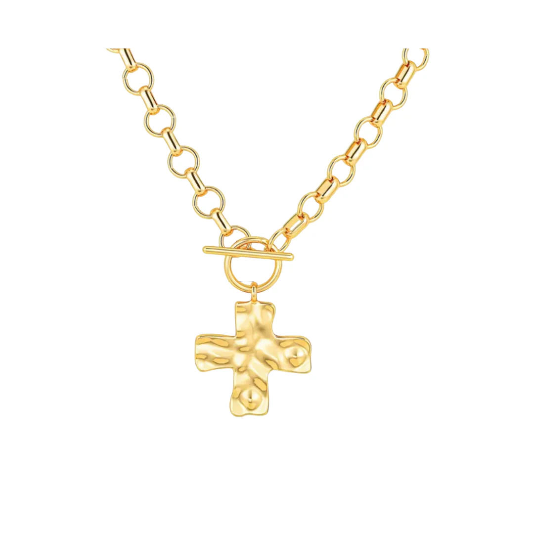 Chunky Gold Cross T-Bar Necklace