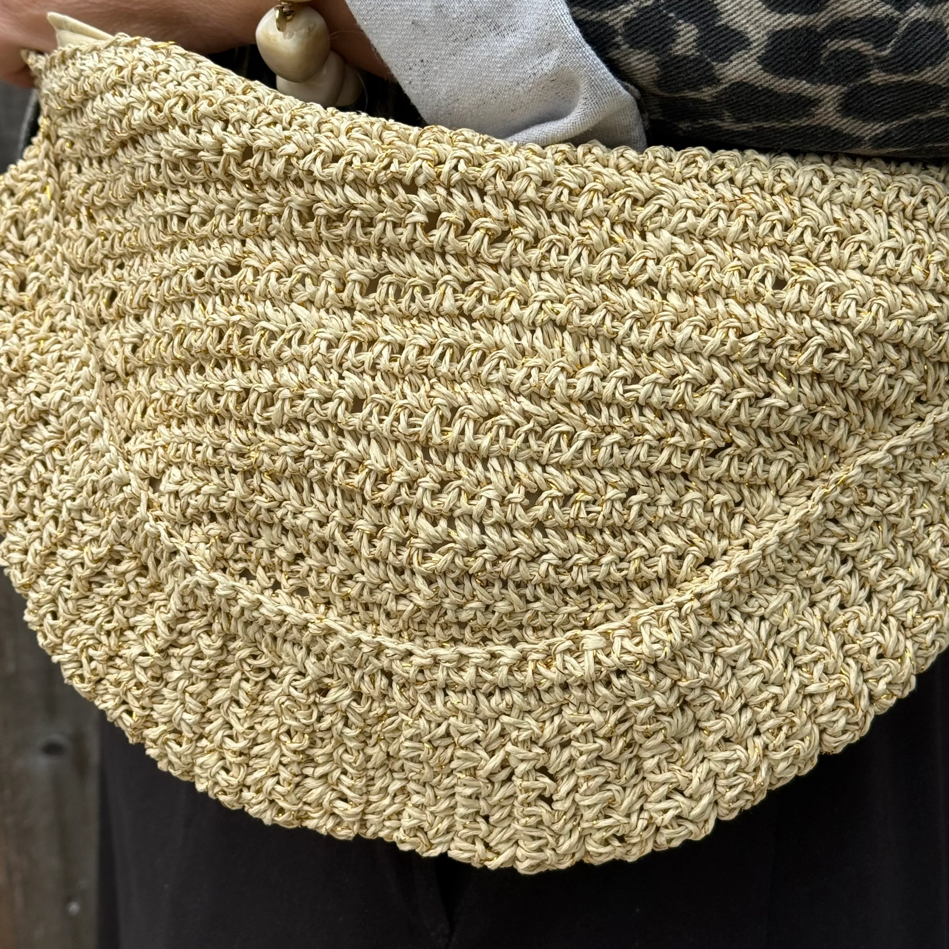 Cream & Gold Raffia Crossbody Bag - Image 3