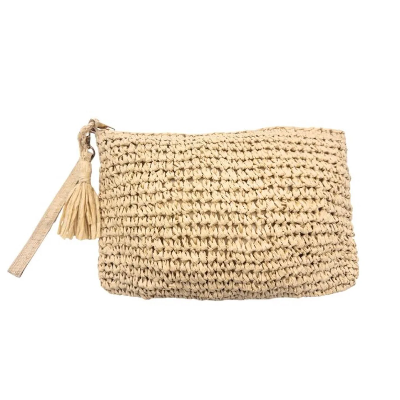 Cream Raffia Clutch Bag with Wrist Strap - Image 3