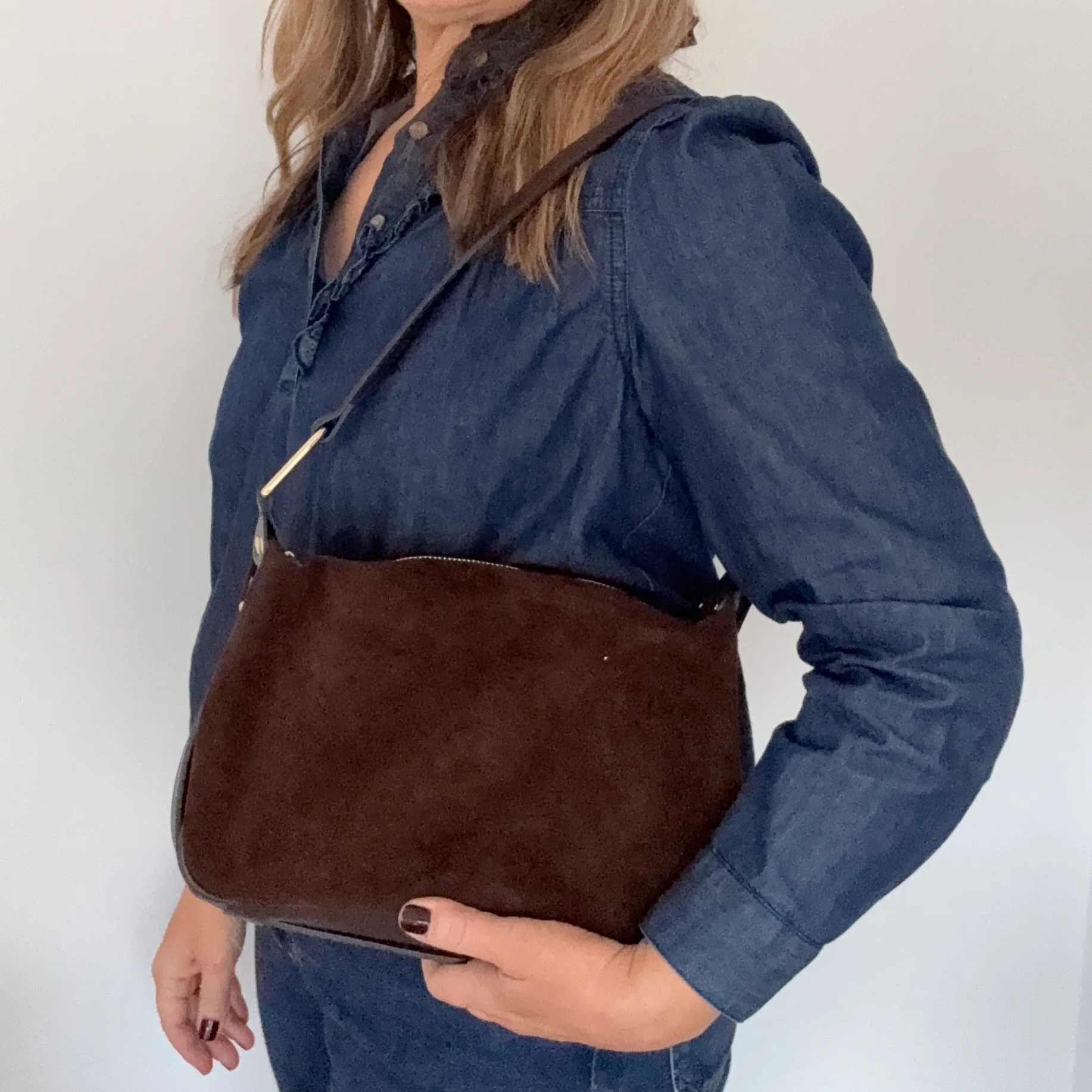 Dark Brown Suede & Leather Crossbody/ Shoulder Bag