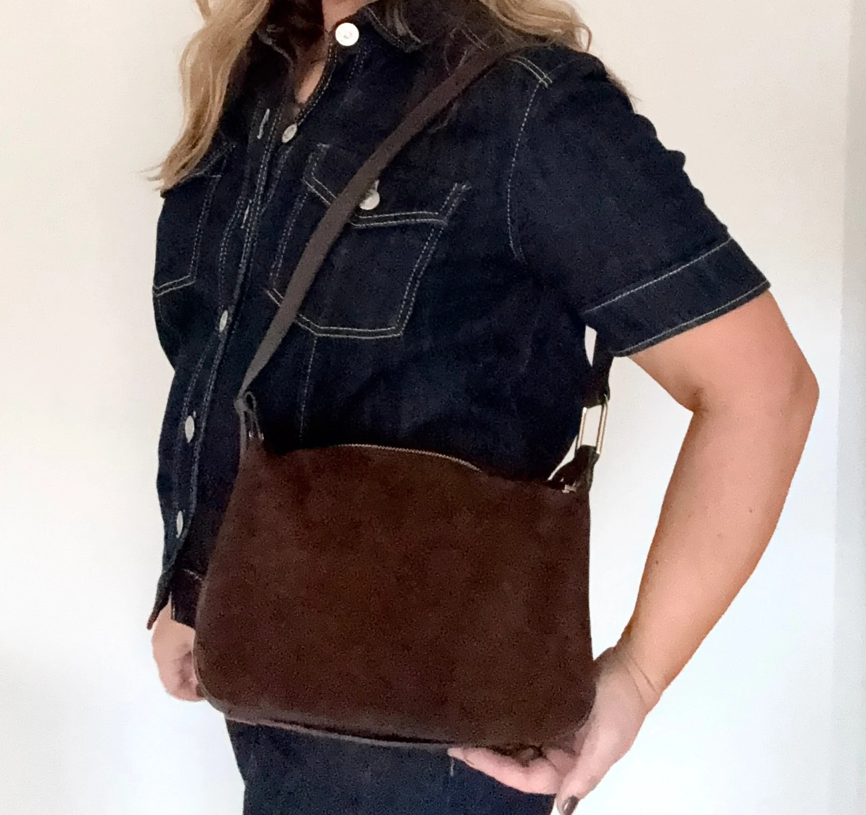 Dark Brown Suede & Leather Crossbody/ Shoulder Bag - Image 4