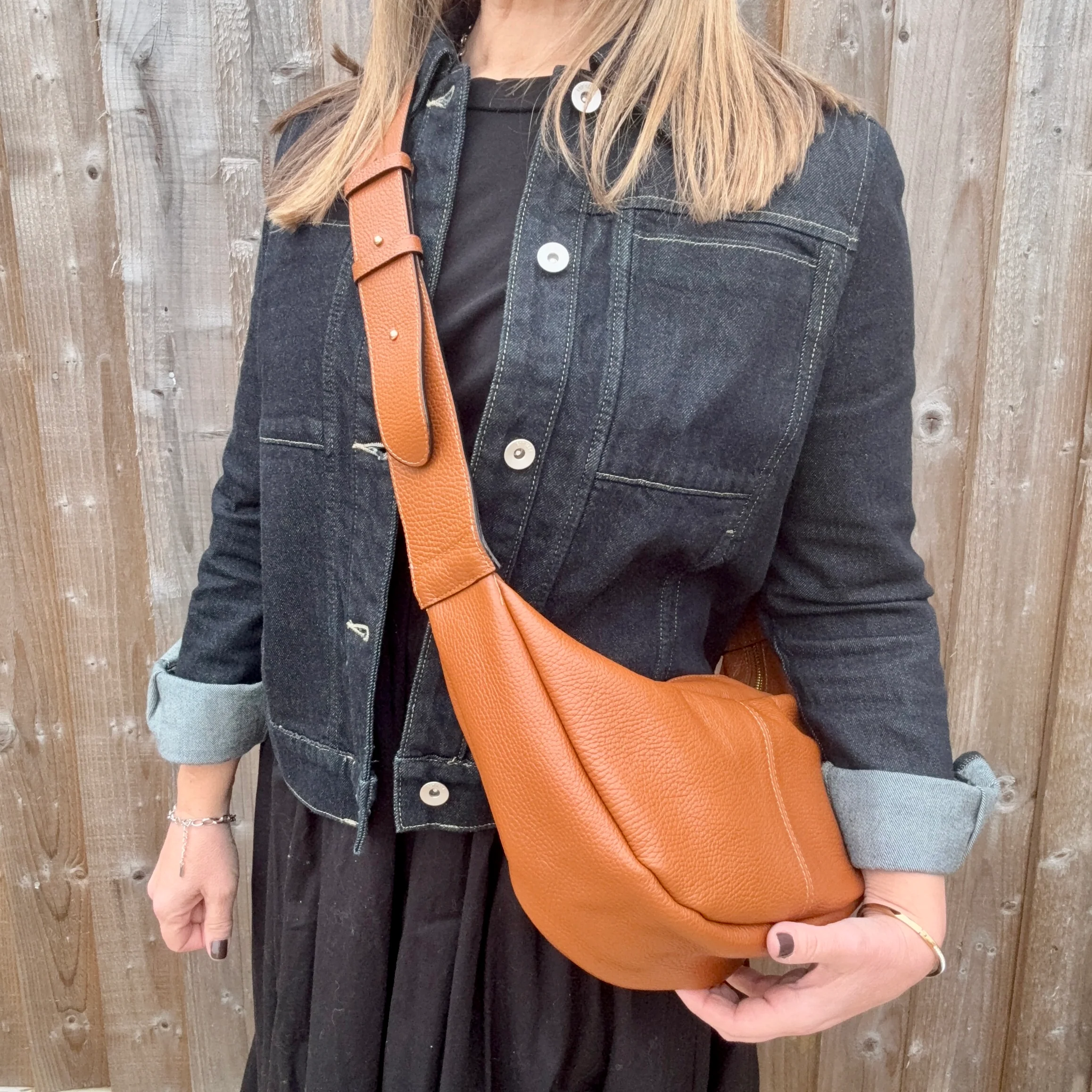 Dark Tan Crossbody Wide Strap Swing Bag - Image 3