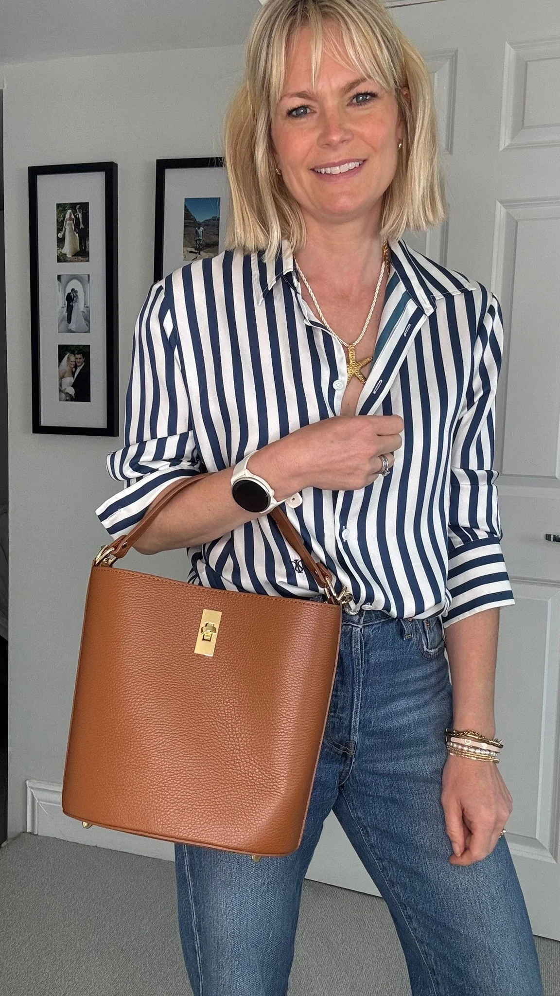Dark Tan Leather Bucket Bag - Image 3