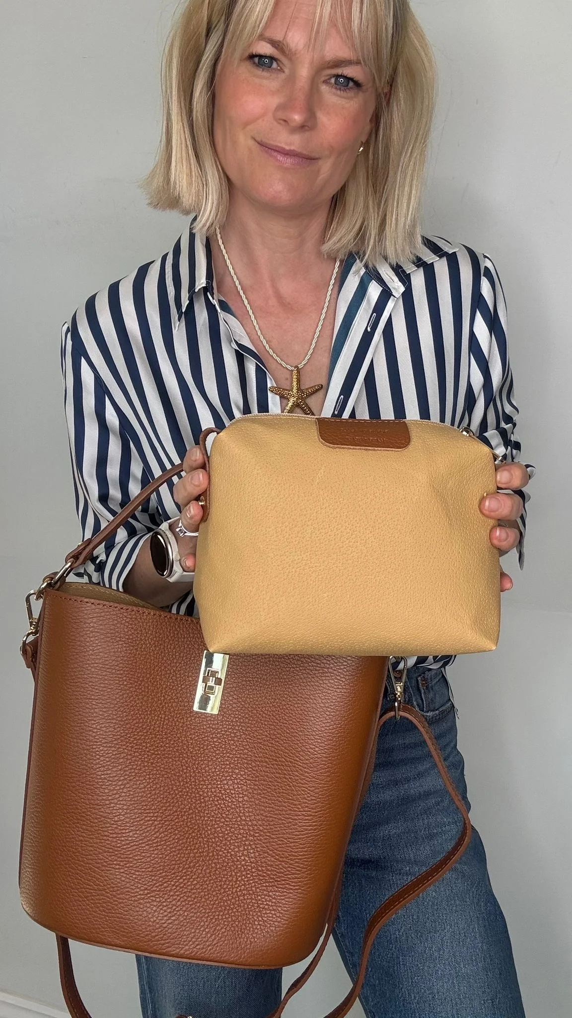 Dark Tan Leather Bucket Bag - Image 5
