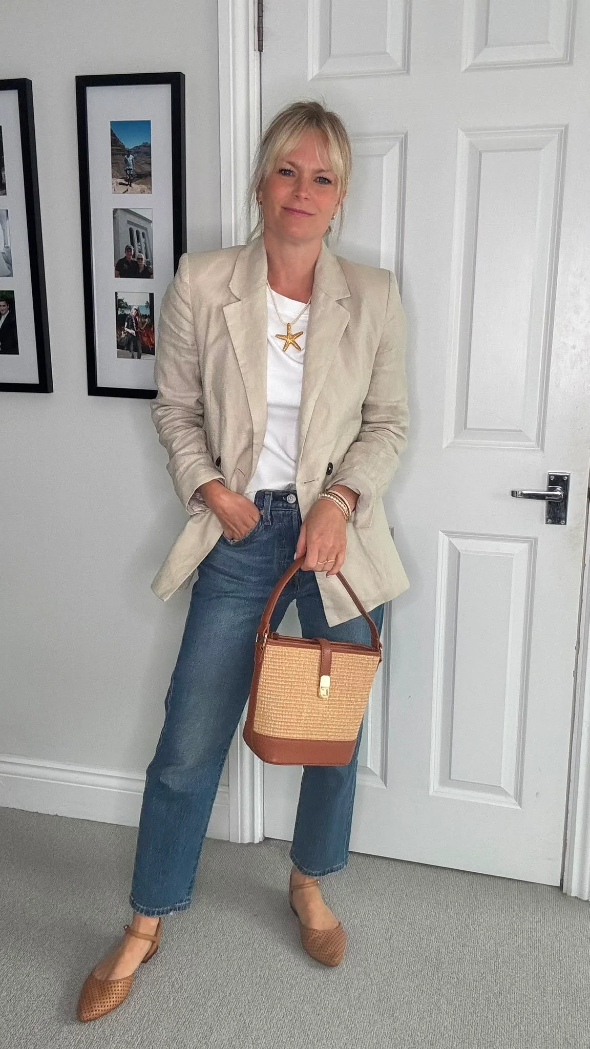 Dark Tan & Raffia Bucket Bag - Image 4