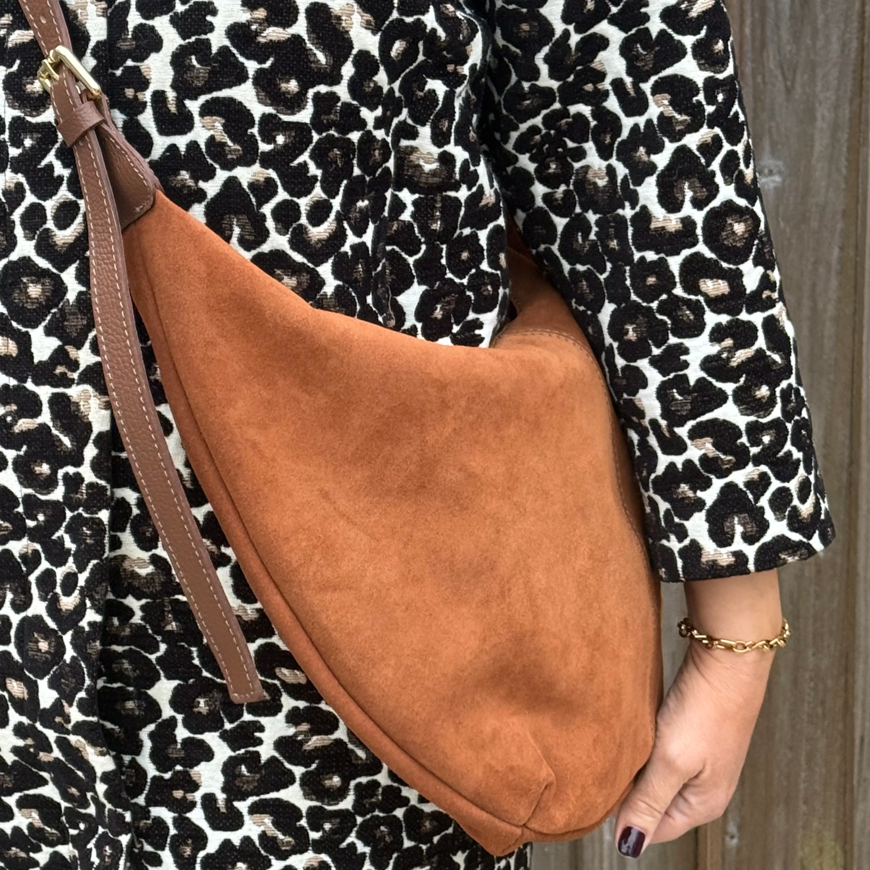 Dark Tan Suede XL Crossbody Swing Bag - Image 3