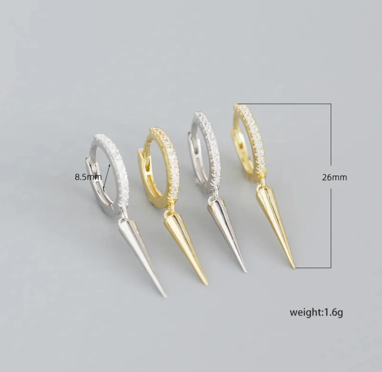 Silver Sparkle Drop Point Hoop Huggies - Image 3