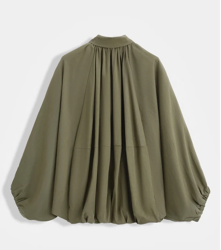Khaki Bubble Hem Flowy Bomber Jacket - Image 4