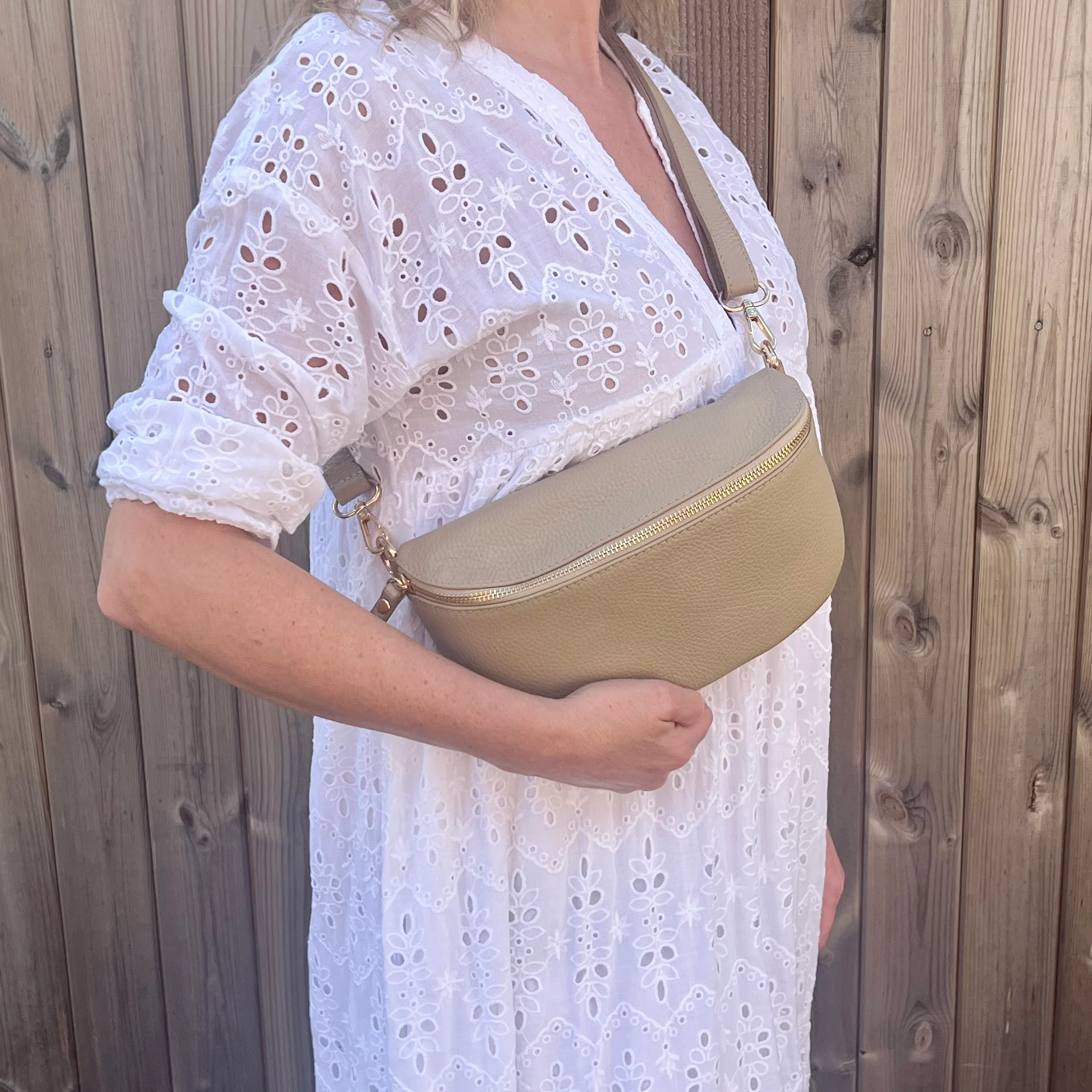 Large Light Taupe Crossbody / Waist Bag