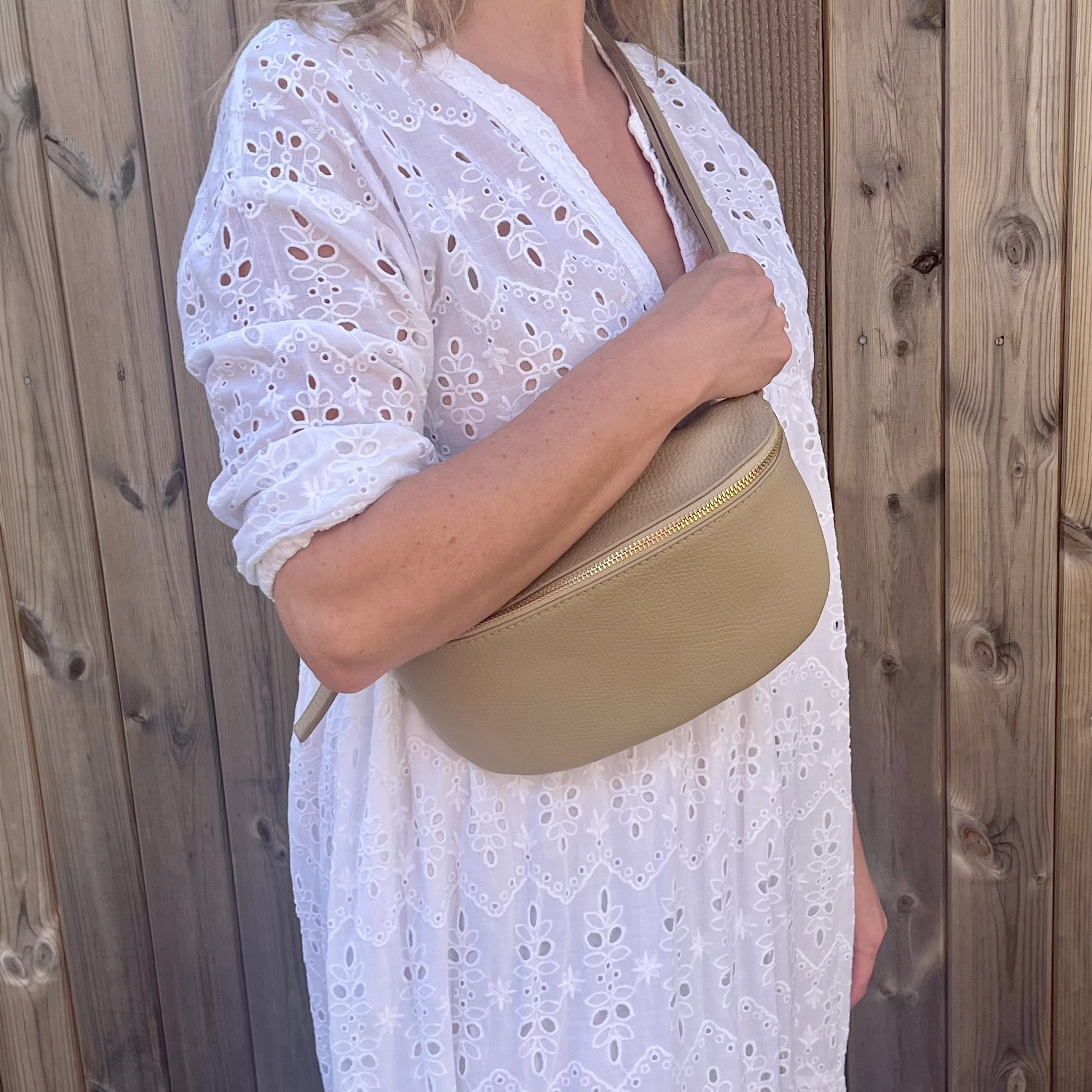 Large Light Taupe Crossbody / Waist Bag - Image 3