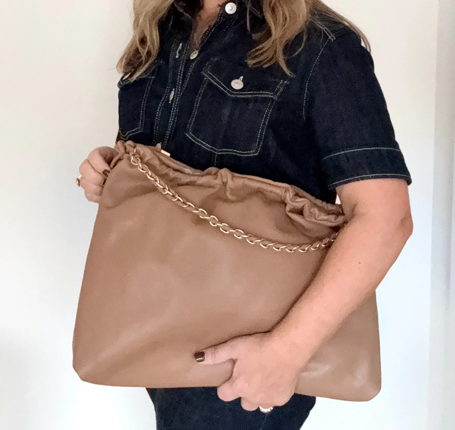 Pale Camel Faux Leather Oversized Bag