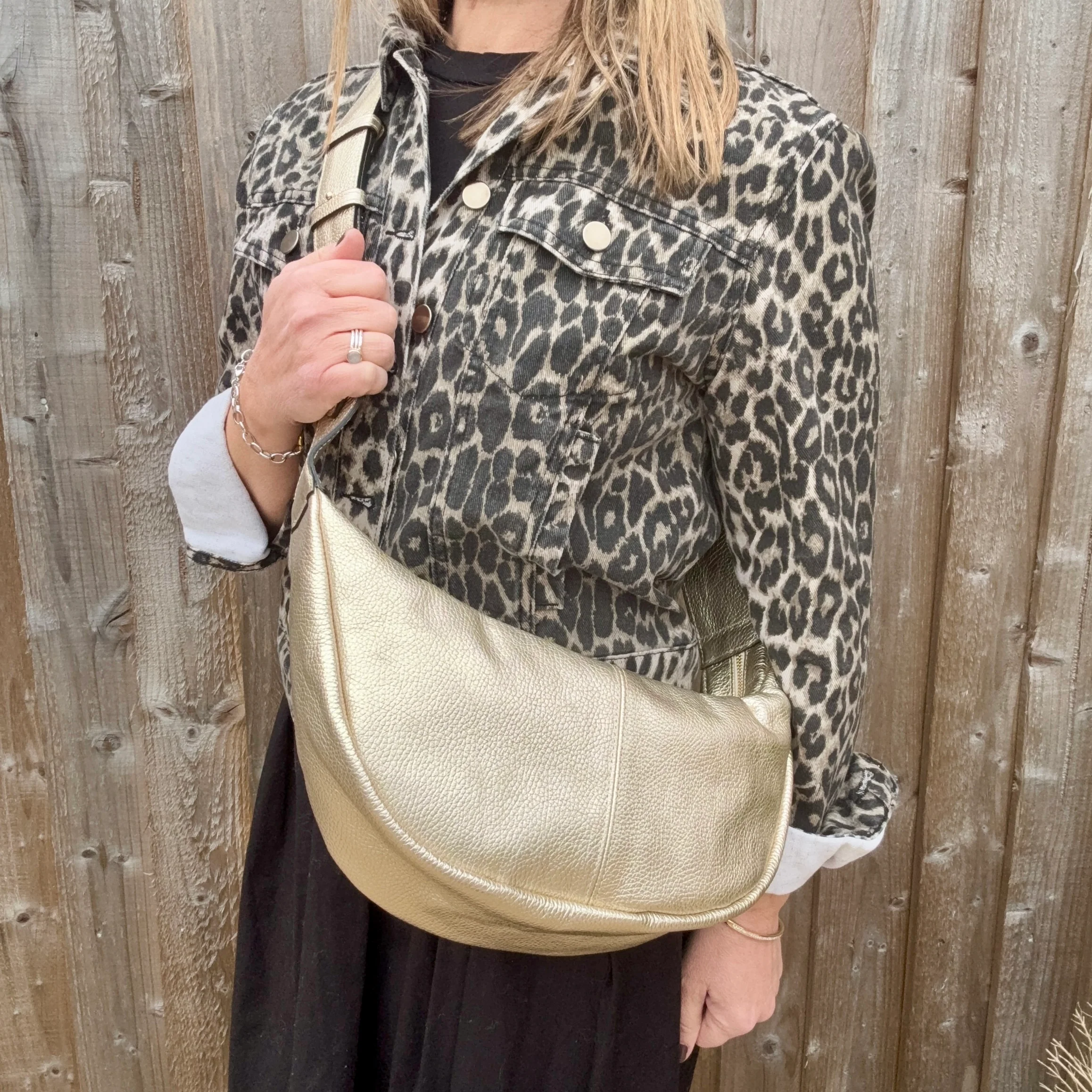 Gold Crossbody Wide Strap Swing Bag - Image 3