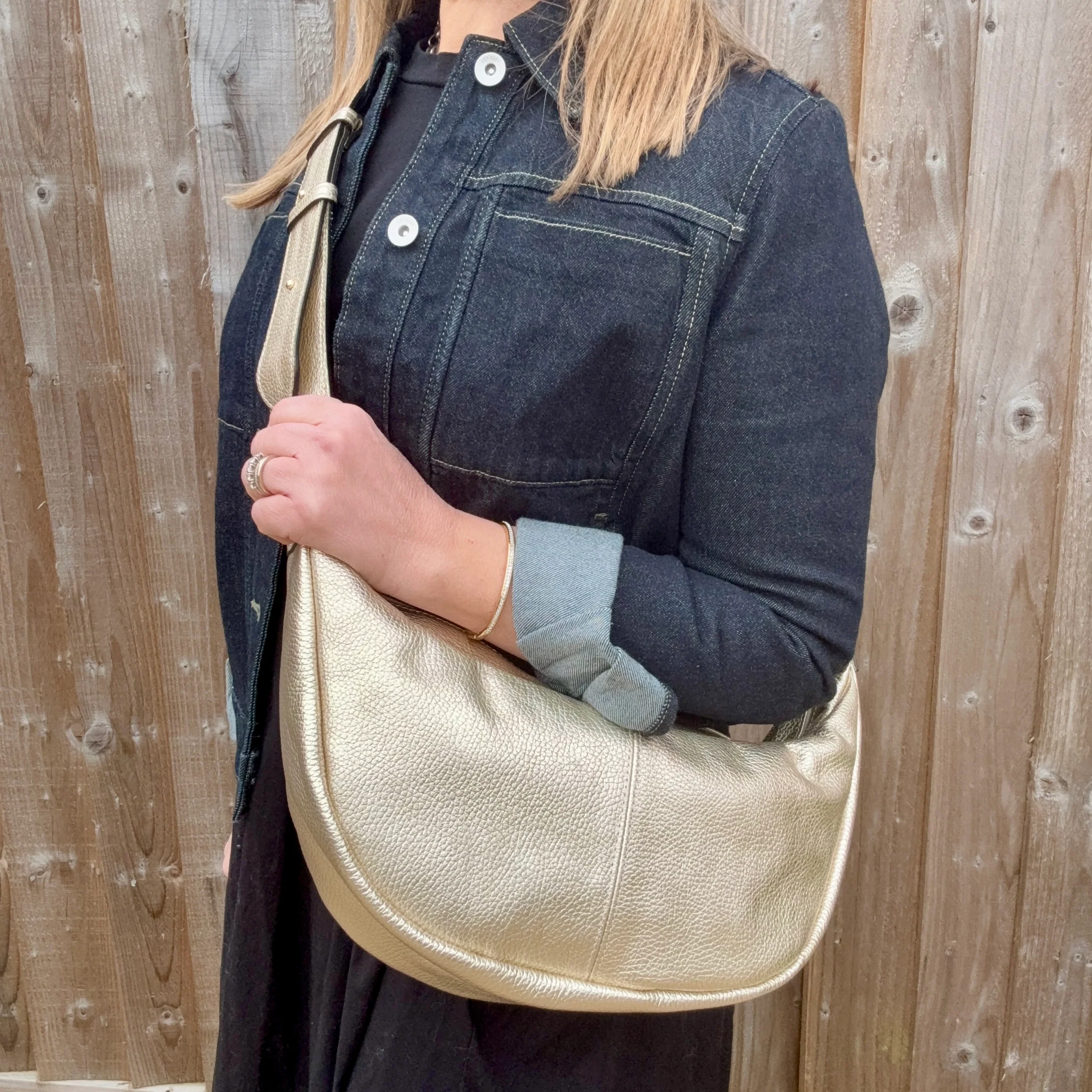 Gold Crossbody Wide Strap Swing Bag - Image 5