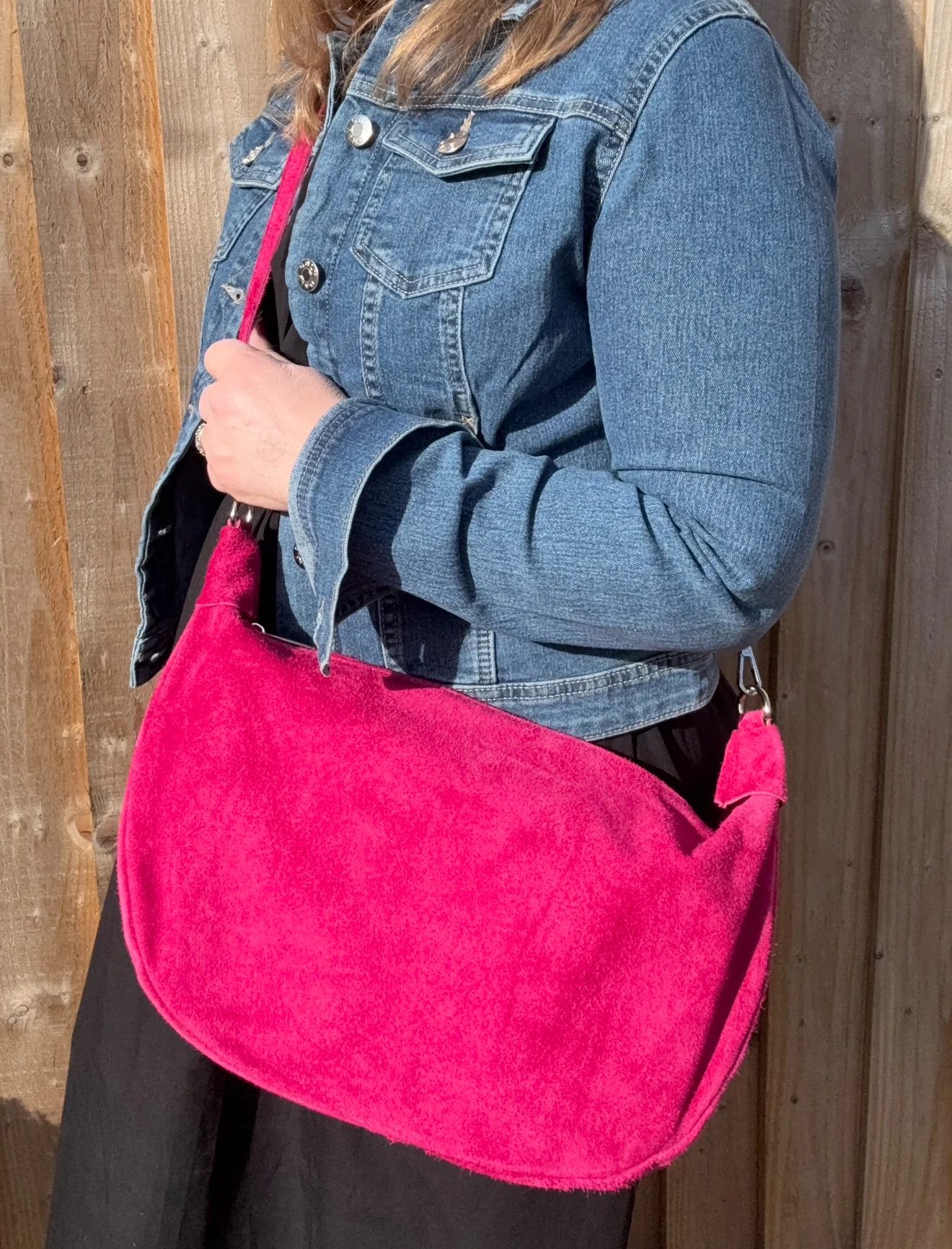 Raspberry Suede Large Crossbody Swing Bag