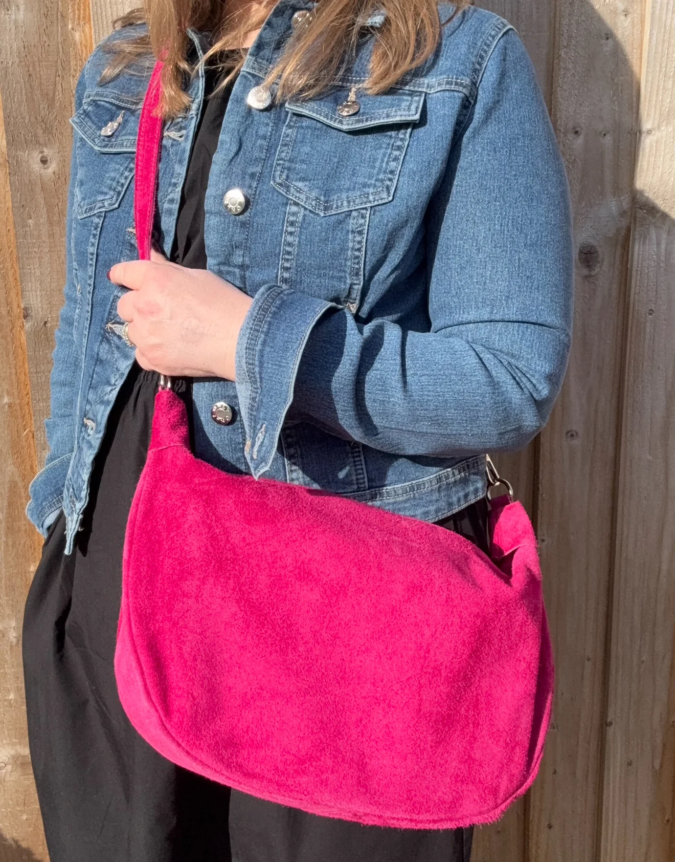 Raspberry Suede Large Crossbody Swing Bag - Image 2