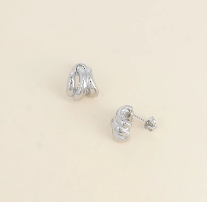 Silver 3 Ring Hoop Earrings