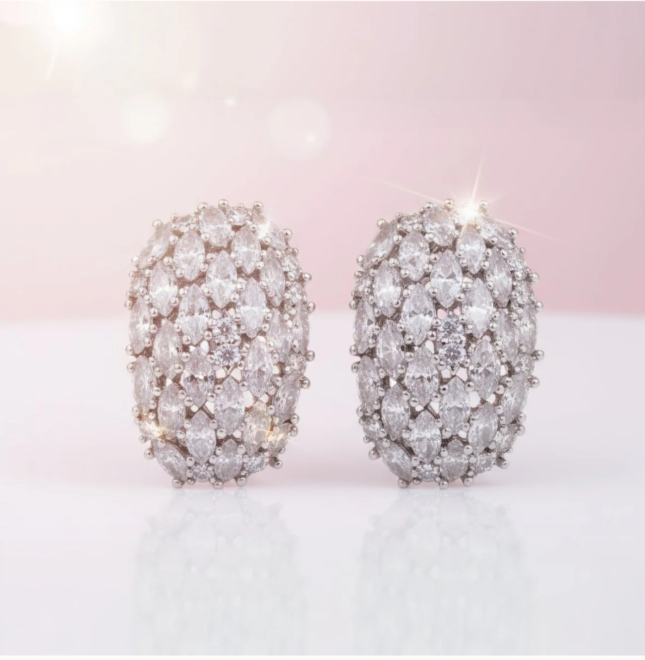 Silver Crystal Curved Stud Earrings