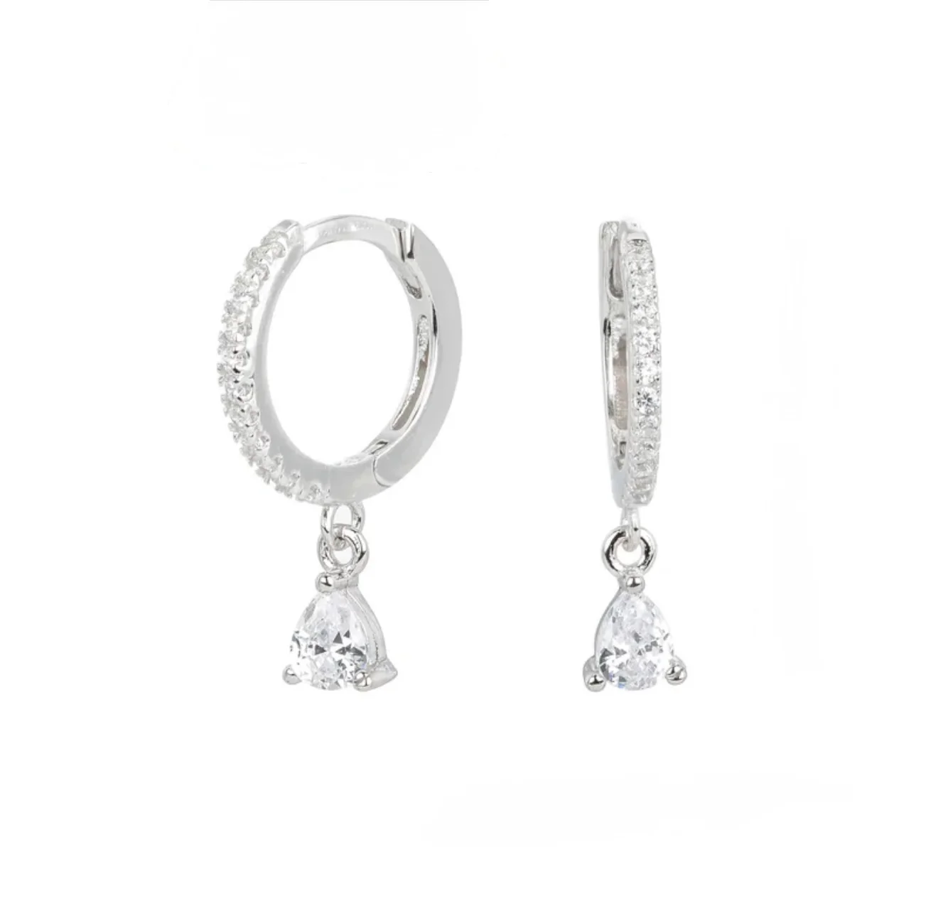 Silver Sparkle Drop Hoop Huggies