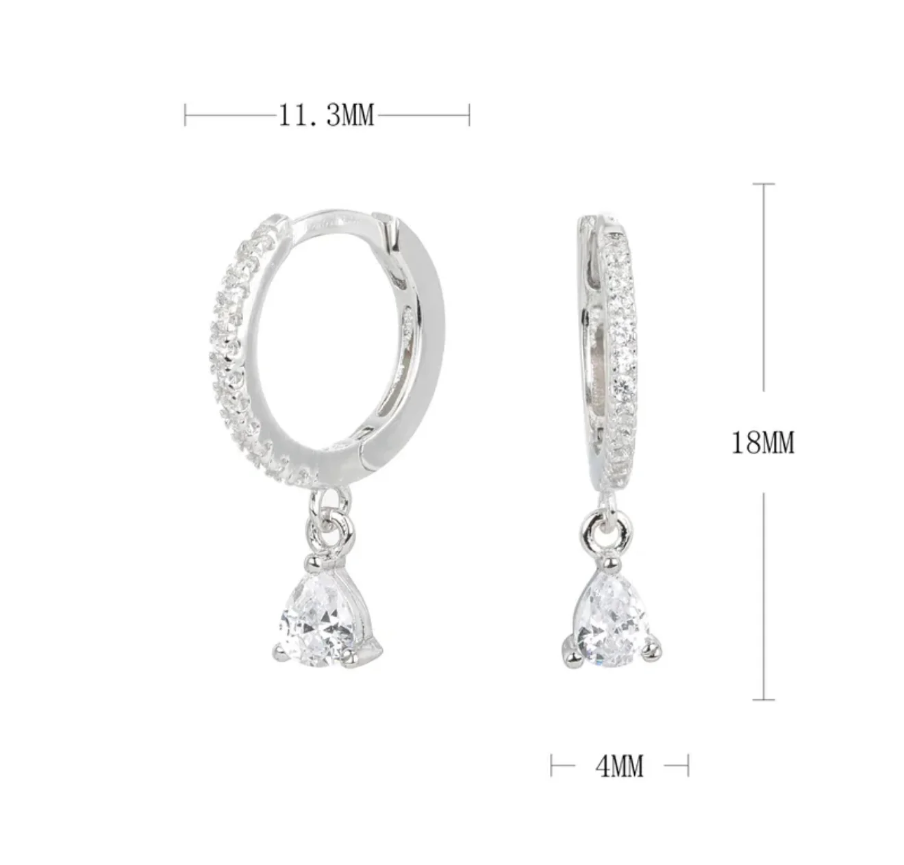 Silver Sparkle Drop Hoop Huggies - Image 2
