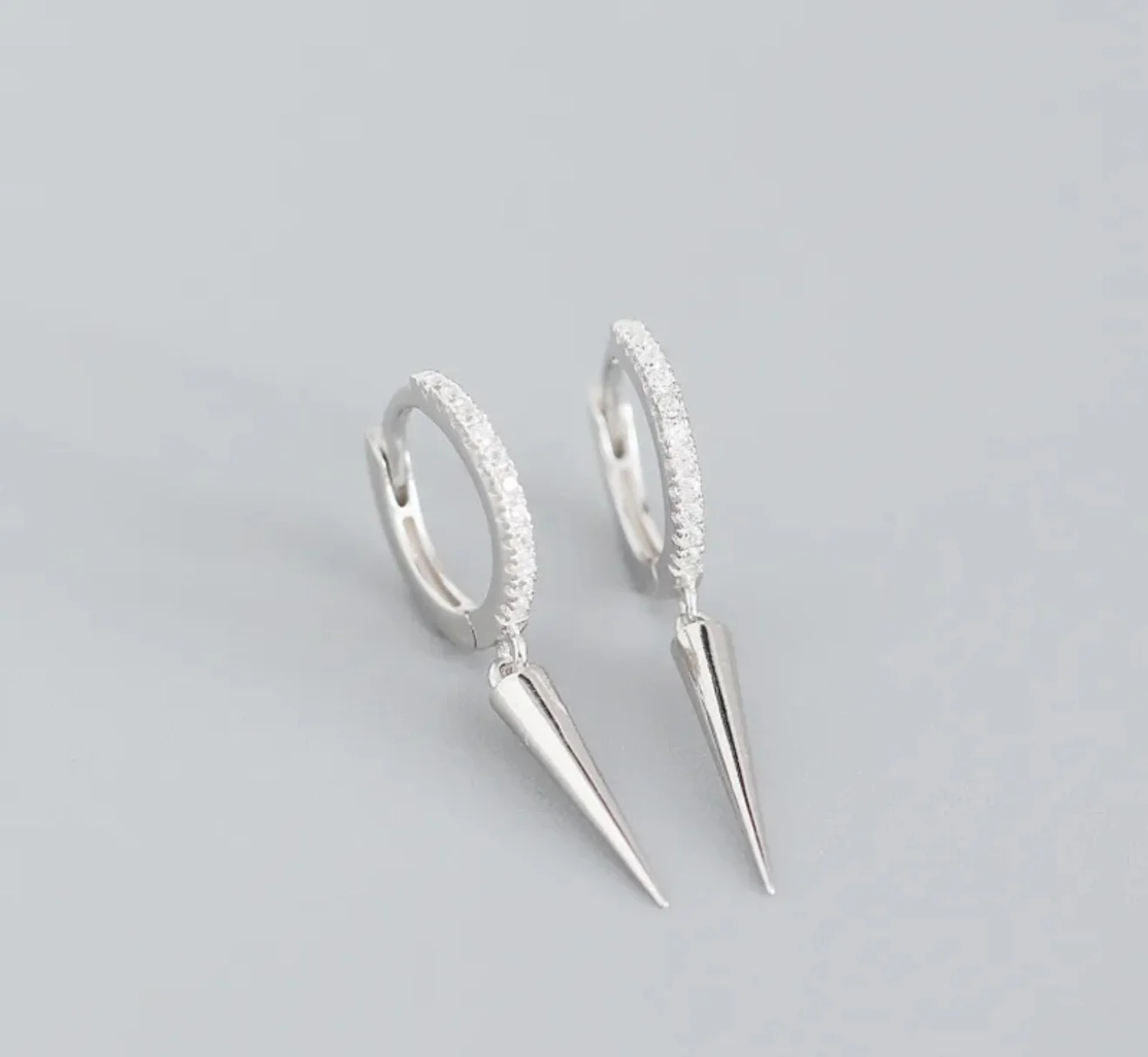 Silver Sparkle Drop Point Hoop Huggies