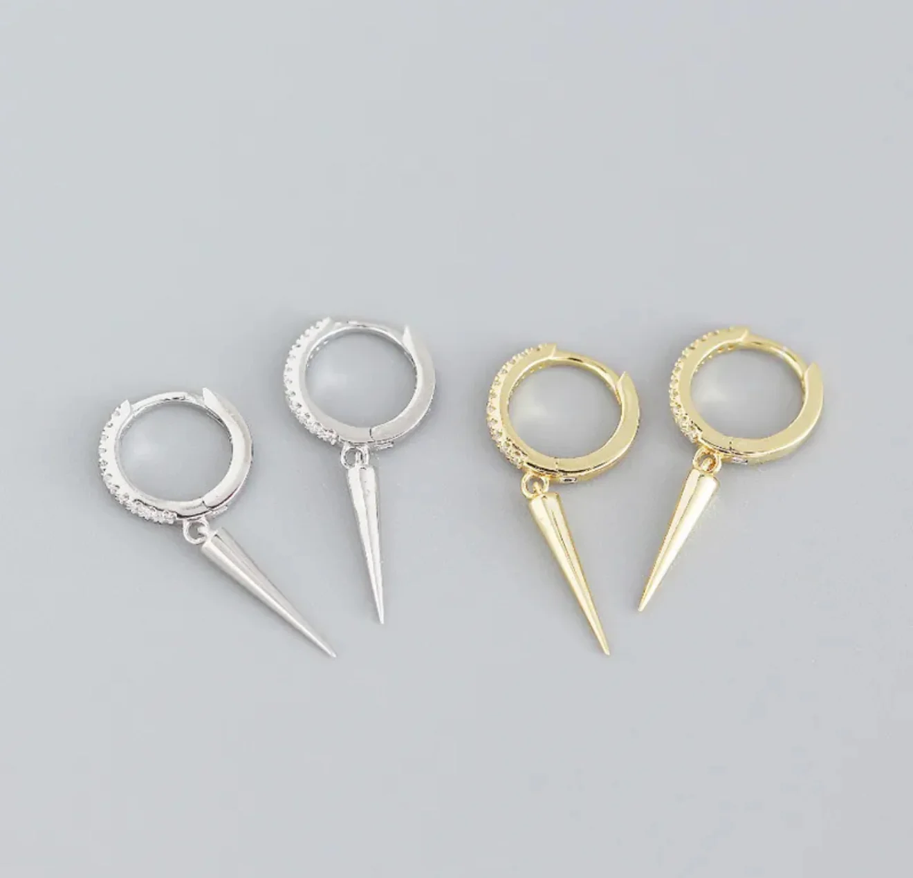 Silver Sparkle Drop Point Hoop Huggies - Image 2