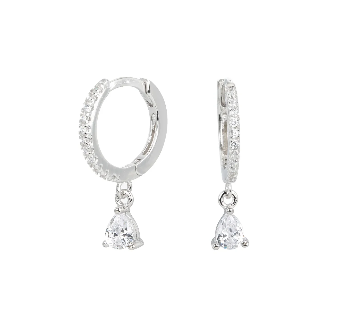 Silver Sparkle Droplet Hoop Huggies