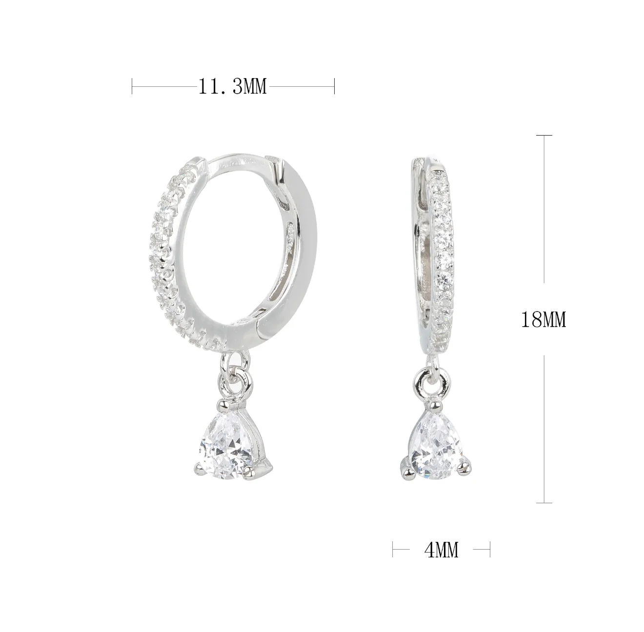 Silver Sparkle Droplet Hoop Huggies - Image 2