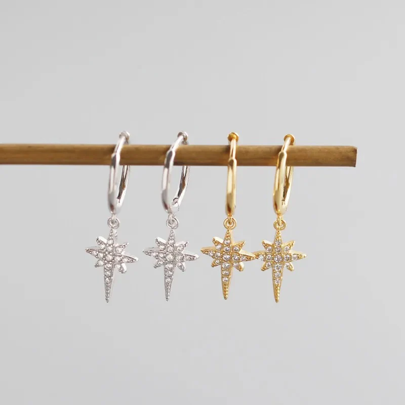 Silver Sparkly Star Hoop Huggies - Image 3