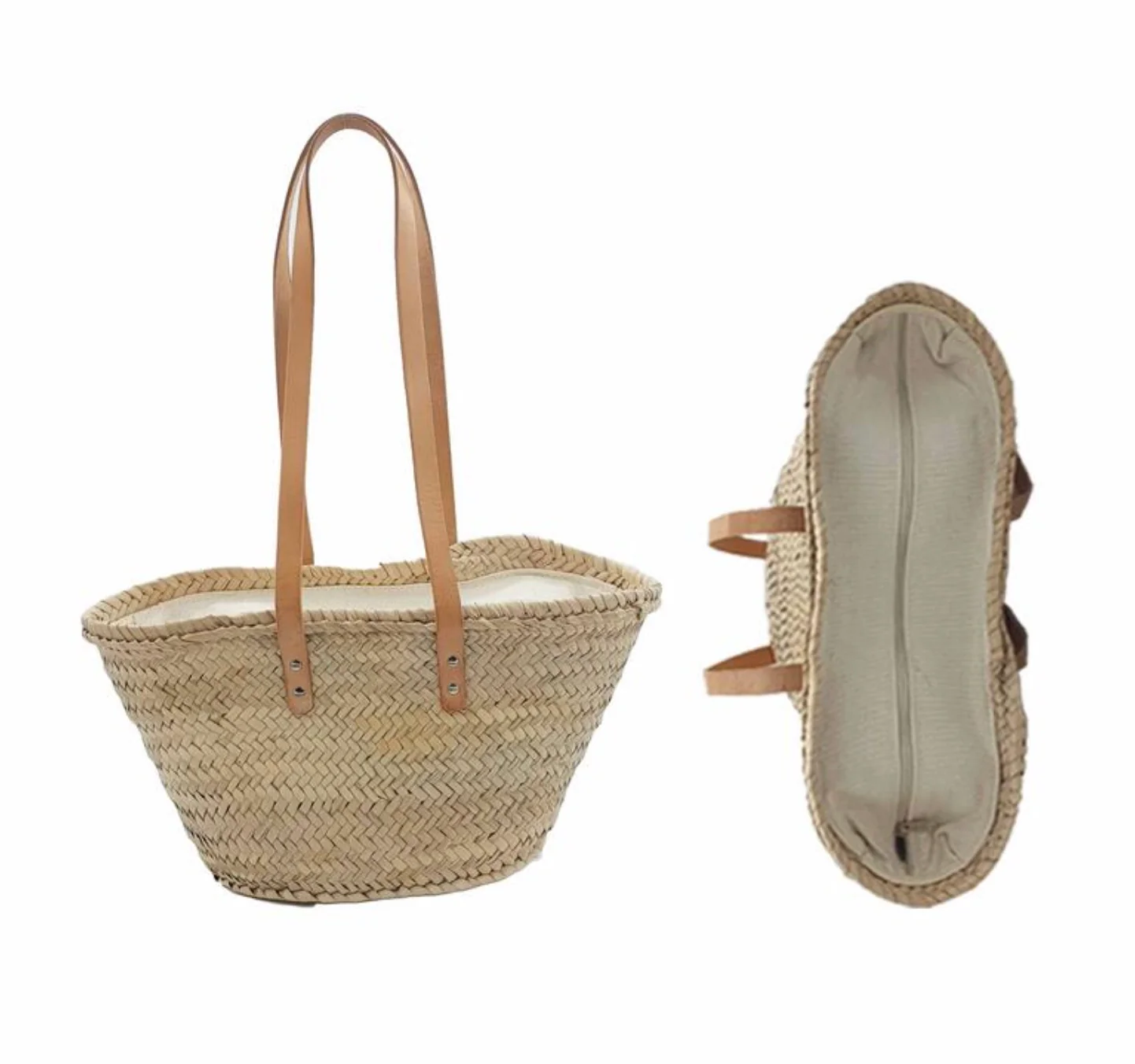 Natural Straw Tote Bag with Zip Top - Image 3