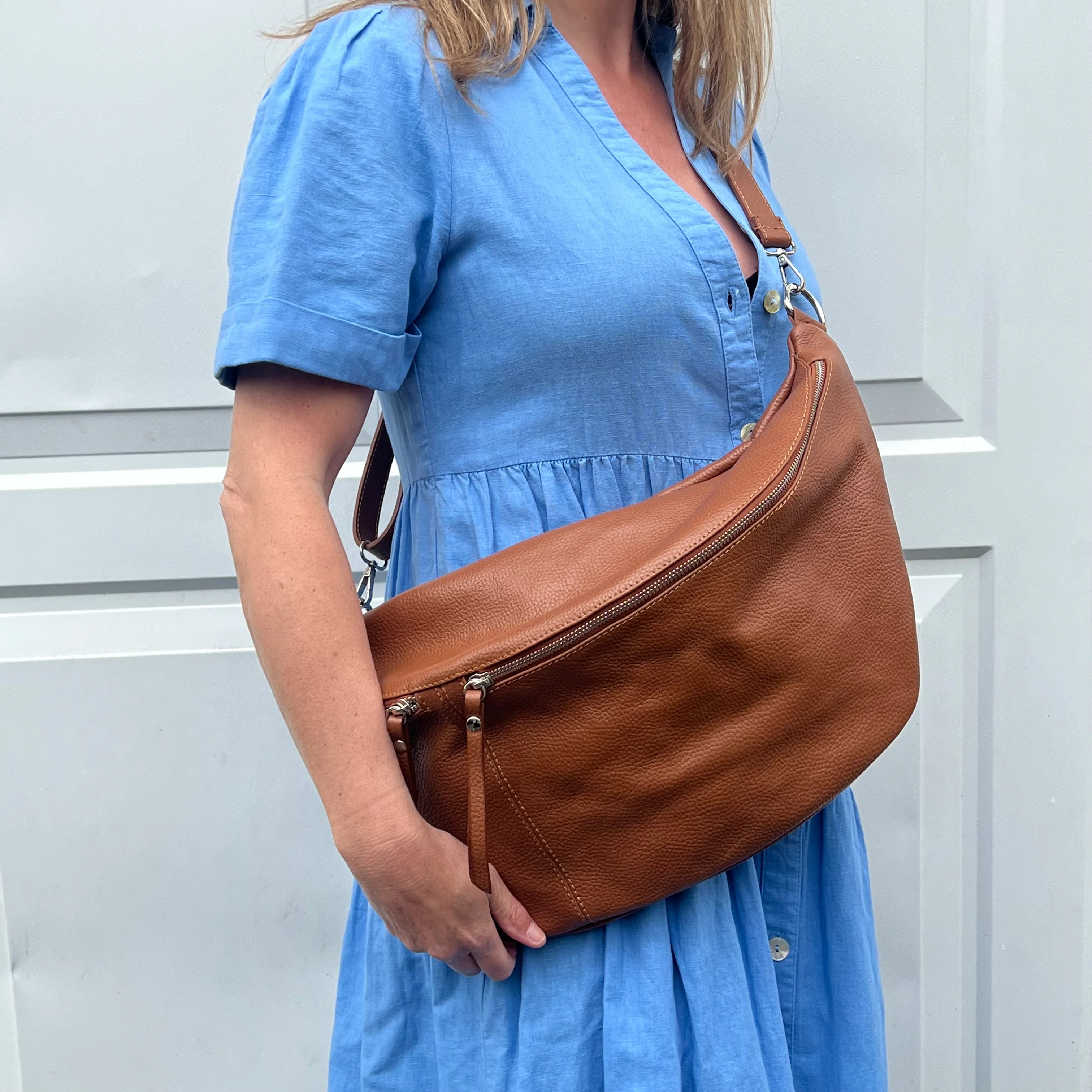 Preorder for dispatch w/c 30/3 - Dark Tan XL Crossbody/ Bum Bag - Image 3