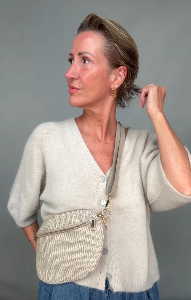 Taupe Raffia Large Crossbody / Waist Bag - Image 4