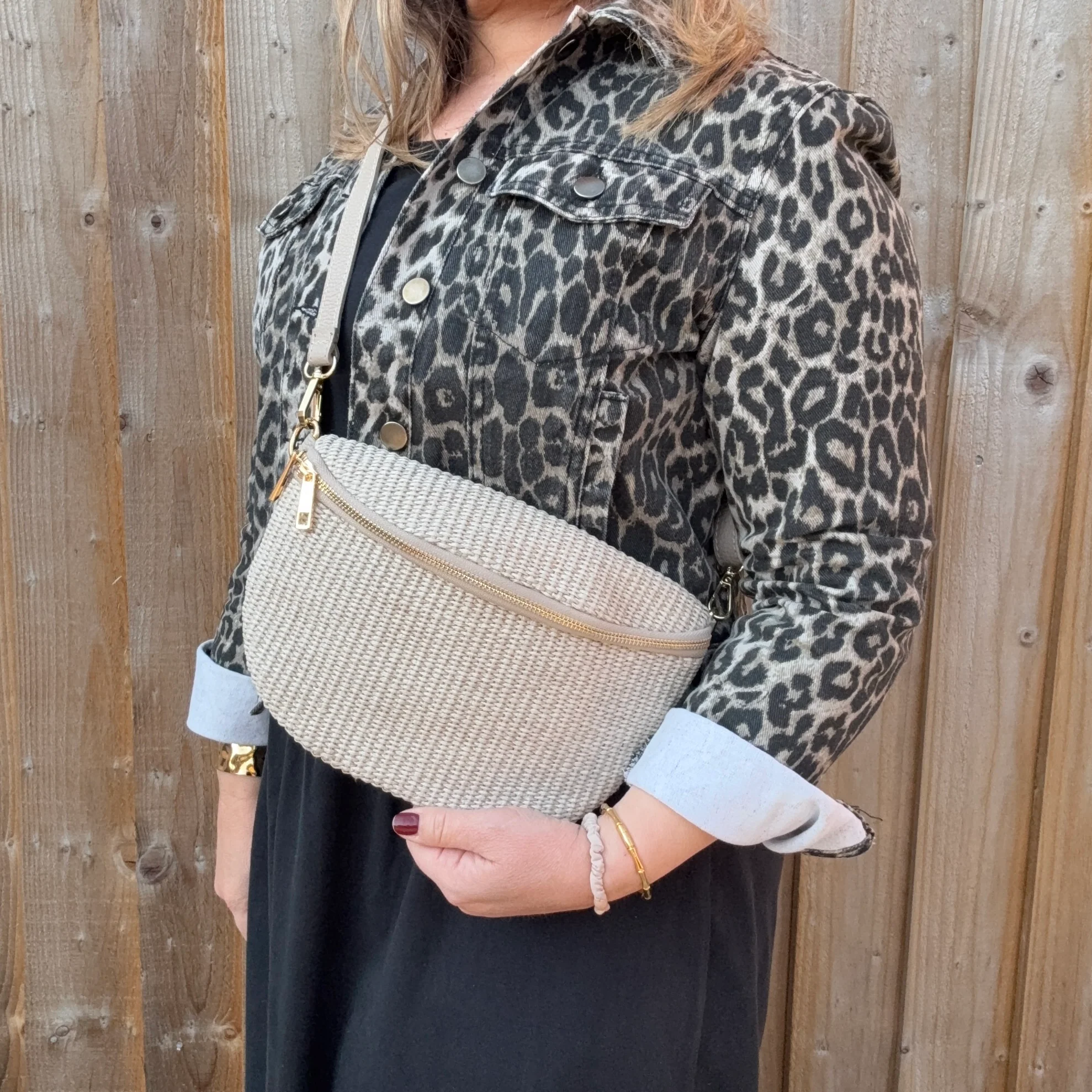 Taupe Raffia Large Crossbody / Waist Bag - Image 5