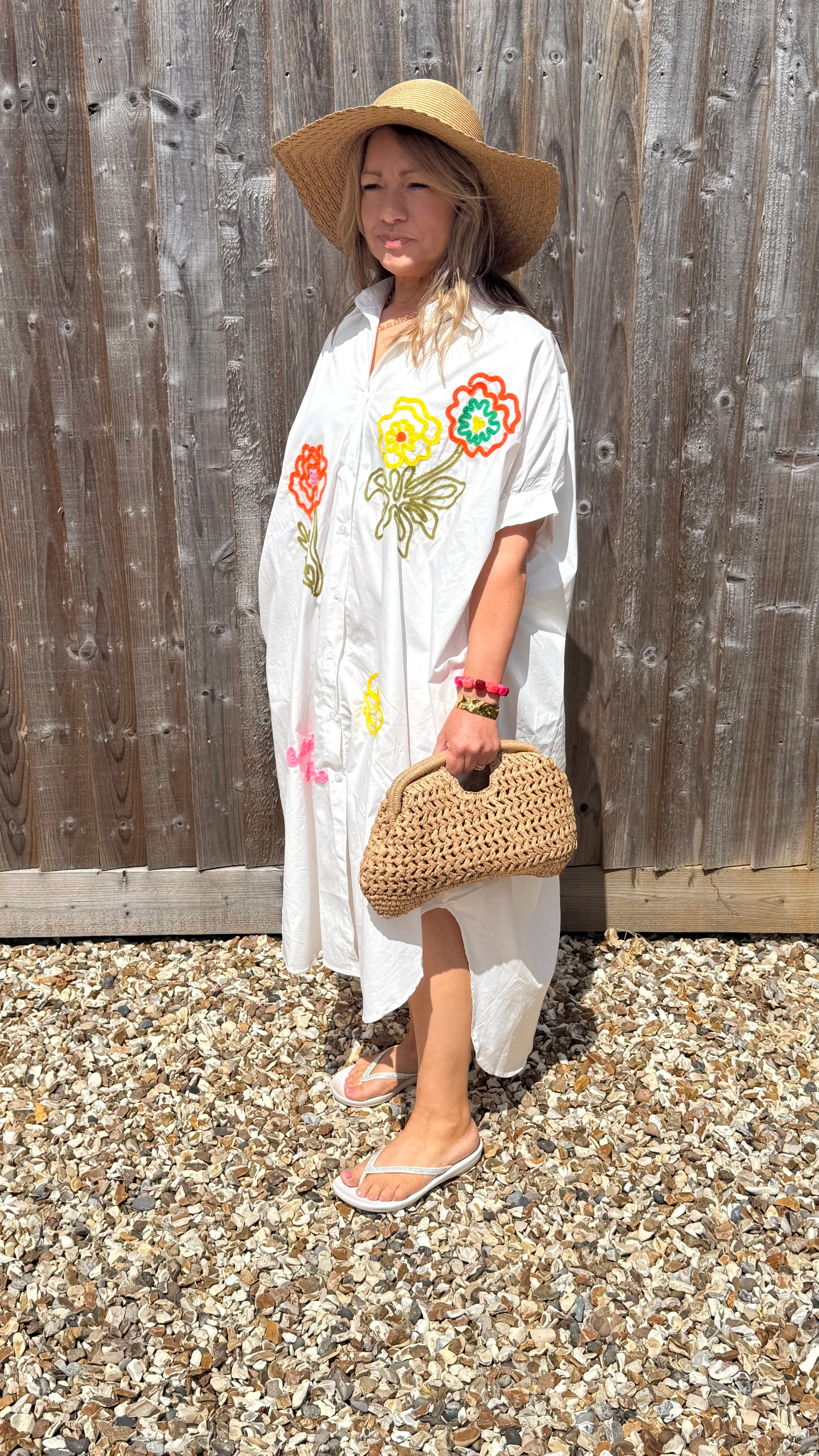 White Embroidered Flowers Beach Dress/ Kaftan - Image 4