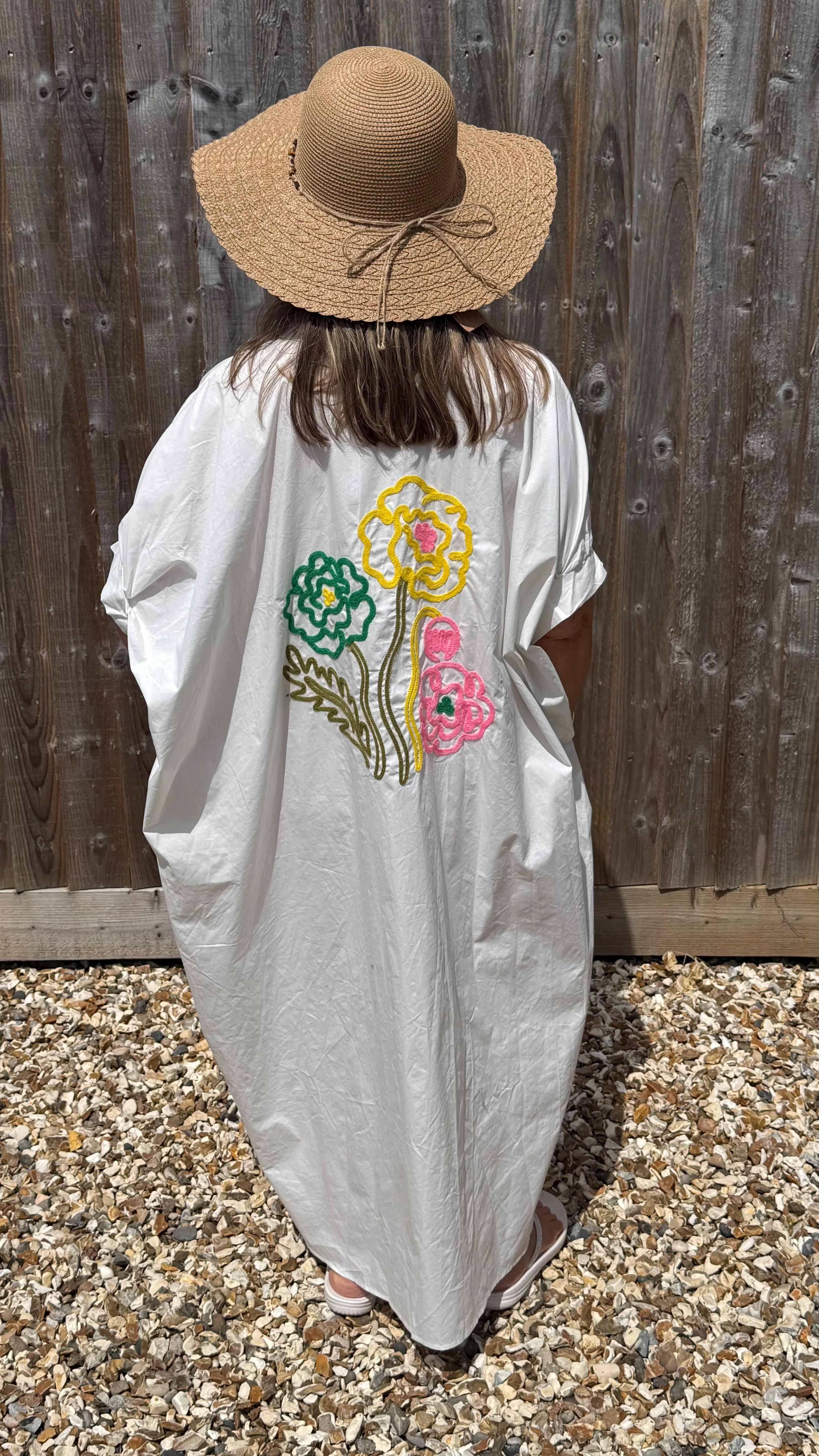 White Embroidered Flowers Beach Dress/ Kaftan - Image 5