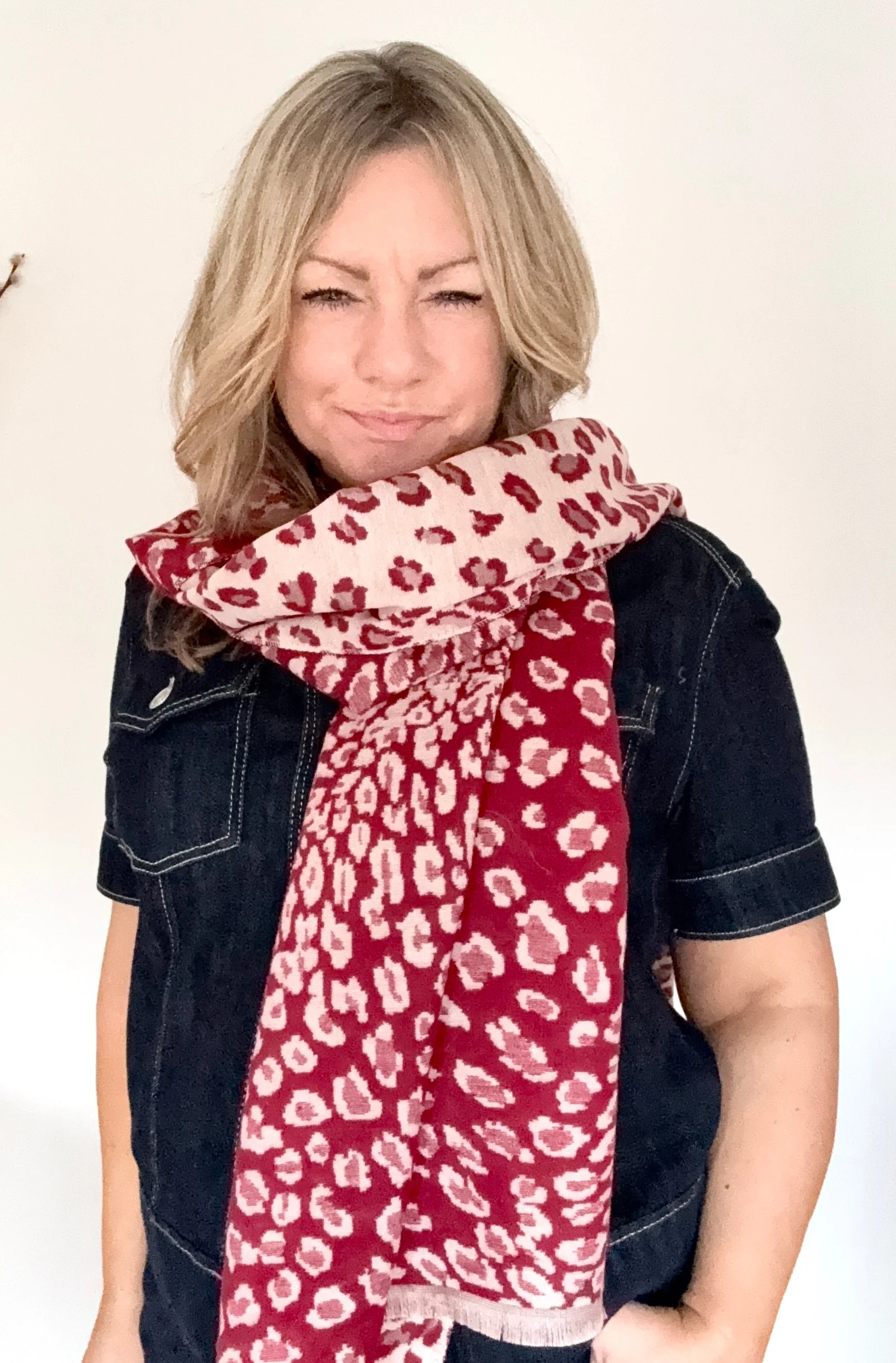 Dark Red Mix Animal Print Blanket Scarf